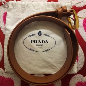 Prada Brown Leather Belt with Gold Buckle